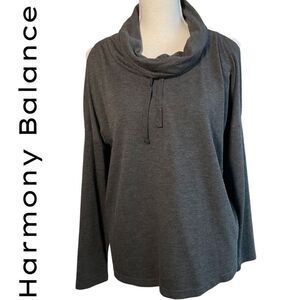 HARMONY BALANCE Cold Shoulder Cowl Neck Long Sleeve Top, Charcoal, Size L